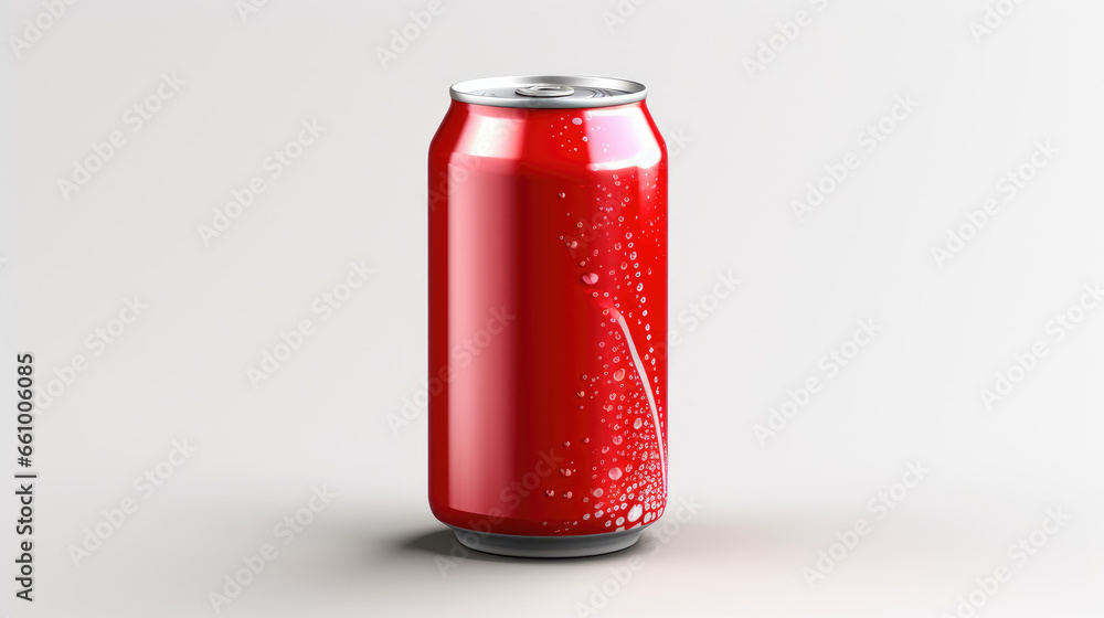 A vibrant red blank cola can on a crisp white background, ideal for product placement and customizable branding. A vibrant red blank cola can on a crisp white background, ideal for product placement and customizable branding.