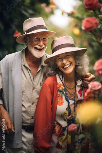 Mature couple in their sixties smiling. Happy seniors enjoying vacation or weekend getaway together. Concept of travel, leisure and lifestyle in retirement. © Roman