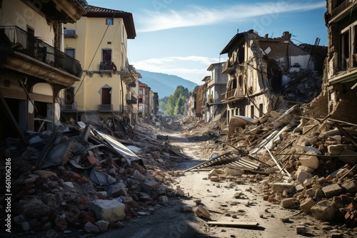 Destruction caused by a historic earthquake in Amatrice, Italy on 24/8/2016. Generative AI