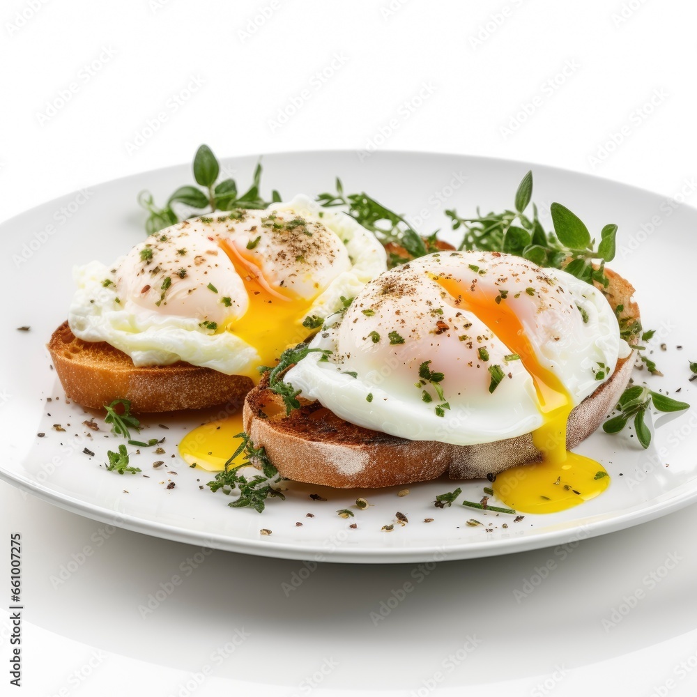 Top view of a fresh, delicious Benedict eggs breakfast meal composition, beautifully decorated, food photography isolated on white Top view of a fresh, delicious Benedict eggs breakfast meal composition, beautifully decorated, food photography isolated on white