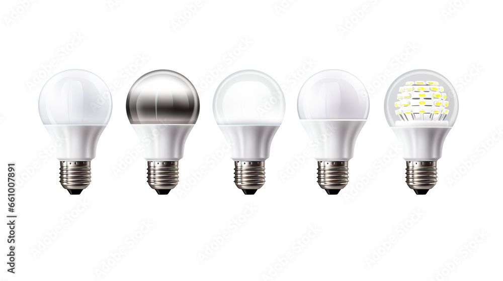 Collection of modern led light bulb on transparent background Collection of modern led light bulb on transparent background