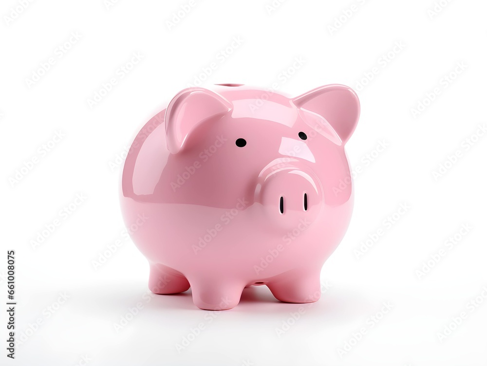 Pink piggy bank isolated on white background. Financial and business saving money concept