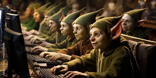 a group of terrible elves working on computers