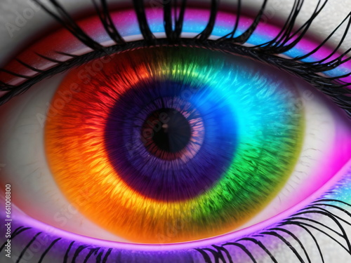 Human multicolored iris of the eye animation concept. Rainbow lines  pupil. 3d rendering background  vibrant  colorful