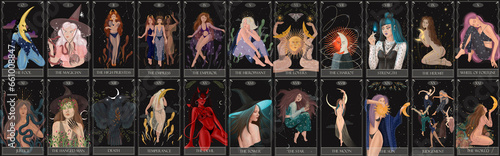 vintage vintage style deck of tarot cards. magical predictions of the future, mysterious characters.