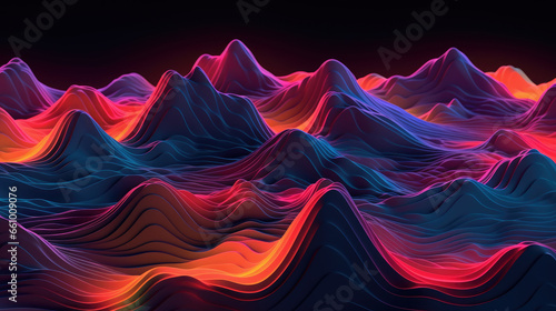 An abstract digital landscape relief with luminous edges, conveying a sense of depth and intrigue through vibrant, illuminated contours