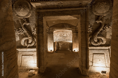 Inside view in the ancient  Catacombs of Kom el Shoqafa Alexandria Egypt