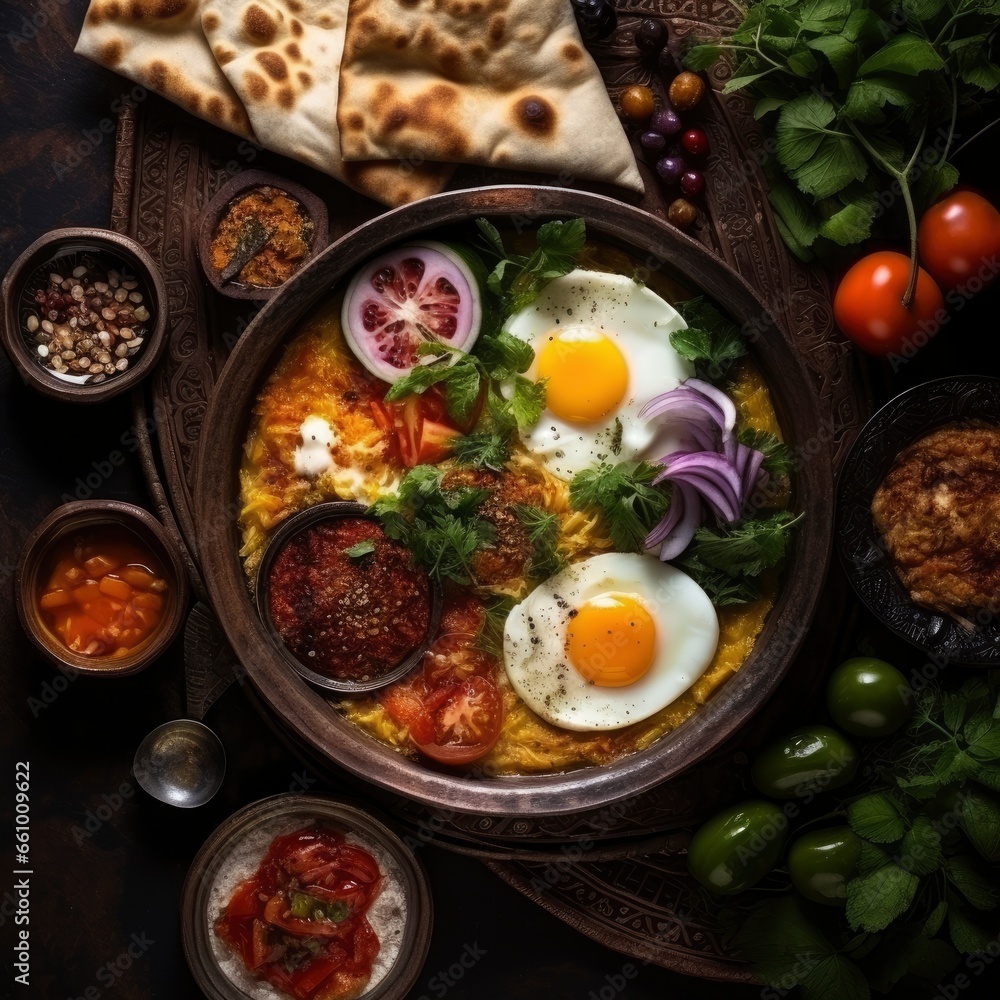 Top view of a fresh, delicious, wholesome and nutritious breakfast, beautifully decorated, food photography Top view of a fresh, delicious, wholesome and nutritious breakfast, beautifully decorated, food photography