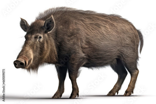 wild boar isolated on white,Majestic Stance: A Wild Boar in Profile,wild boar isolated on white background