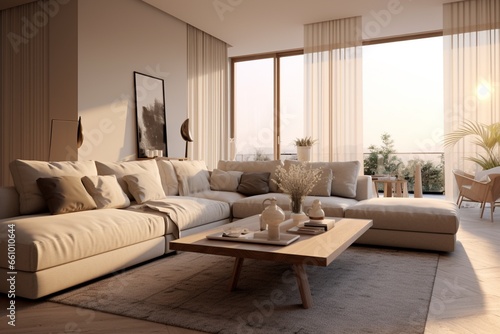 Modern apartment with beautiful furniture wide windows