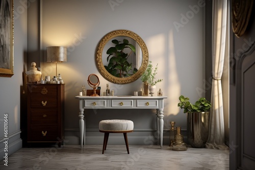 Classic console table and mirror furniture, interior design luxurious rooms