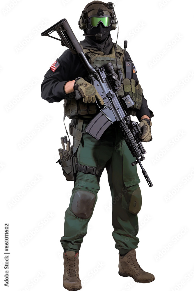 Airsoft player with a full-face mask
Airsoft player with a full-face mask