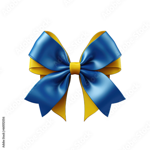 Blue bow with yellow ribbon on transparent background