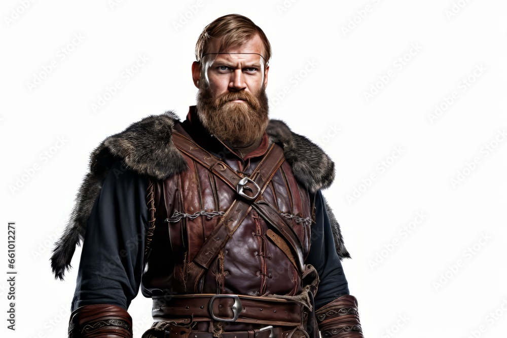 A bearded man in a stylish leather outfit