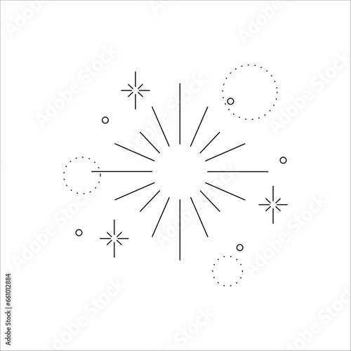 Sun and stars  yoga  mantra. Black and white vector illustration.