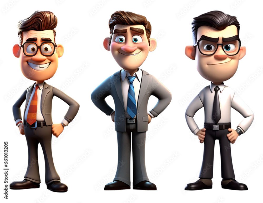 Fototapeta premium 3d illustration of businessman cartoon character collection, generative ai