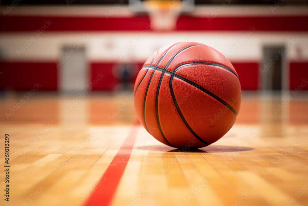 Basketball on the shiny floor at the gymnasium Basketball on the shiny floor at the gymnasium