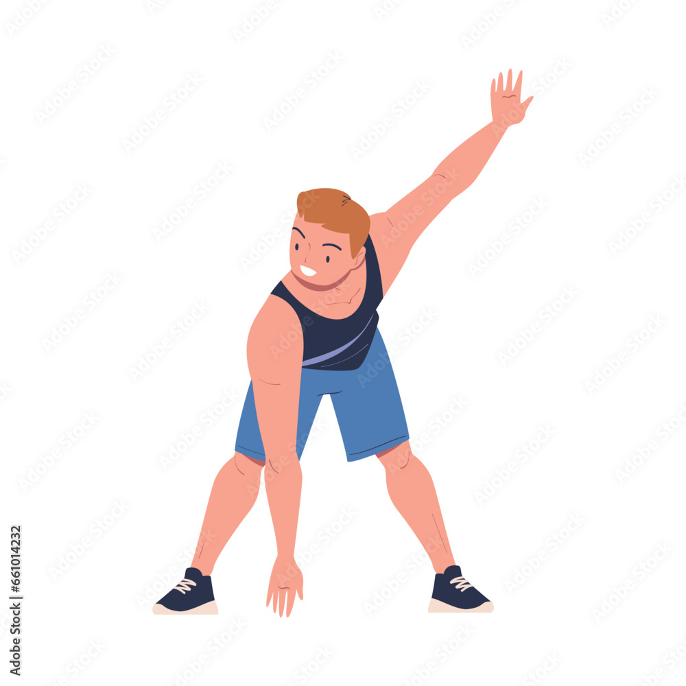 Young Man Engaged in Sport Activity Doing Physical Exercise Vector Illustration