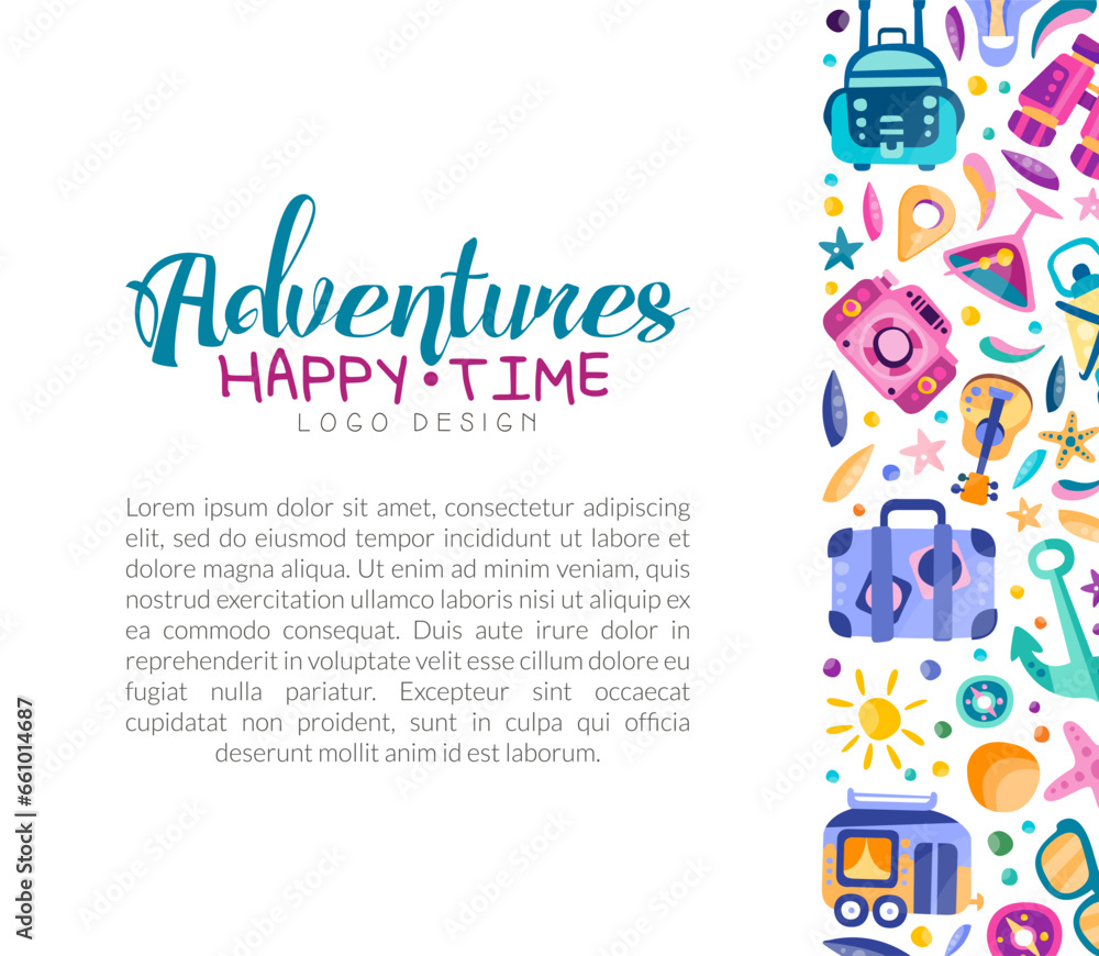 Travel and Adventure Banner Design with Journey Symbol Vector Template