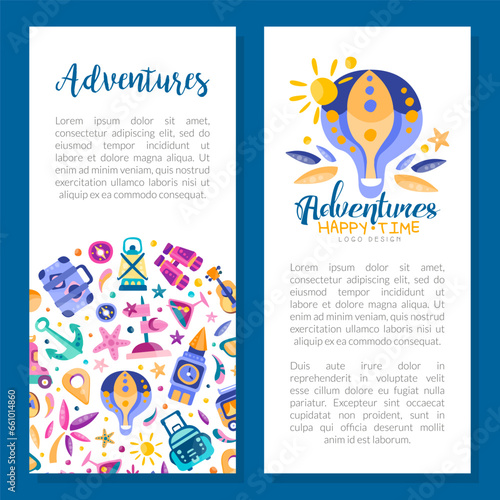 Travel and Adventure Banner Design with Journey Symbol Vector Template