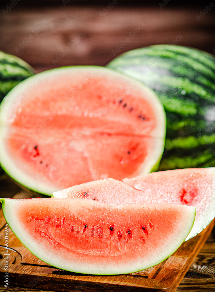 Sliced fresh watermelon . Sliced fresh watermelon .