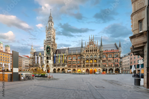 Panoramic view of Neo-Gothic City Hall located on Marienplatz square in Munich, Germany
