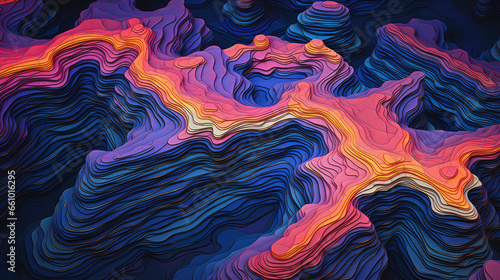 A psychedelic, dark abstract background reminiscent of a topographic contour map, infusing a sense of visual ecstasy and complexity.