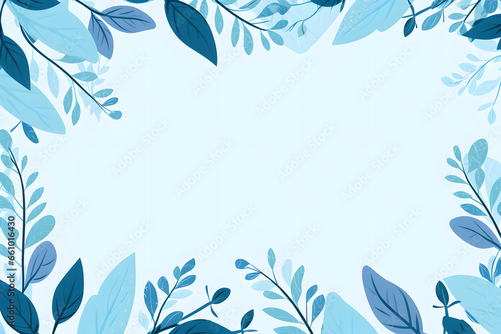 Leafy frame with teal and blue leaves on a white background Leafy frame with teal and blue leaves on a white background