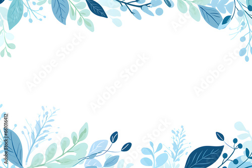 White space framed and surrounded by detailed blue leaves and delicate botanical designs