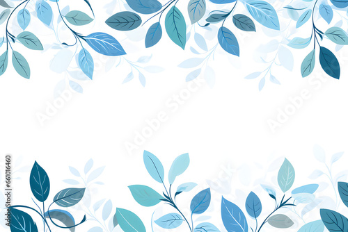 Blue and teal leaves form an elegant border around an empty center