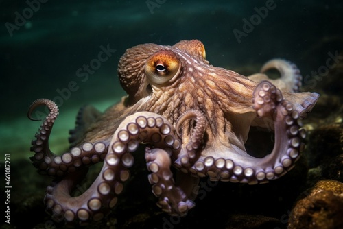 An octopus swimming. Generative AI © Ylva