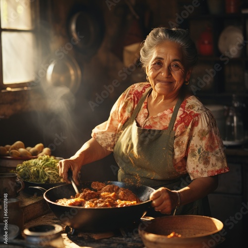 Elderly Hispanic Woman Cooking Meal Hobby and Tradition and Cultural Heritage Concept