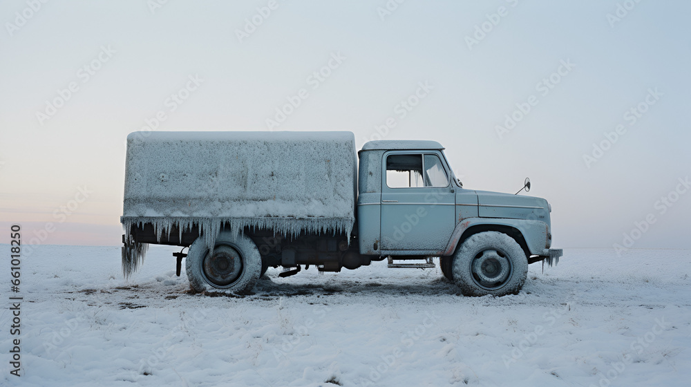 Fototapeta premium Truck eingefroren in Eislandschaft