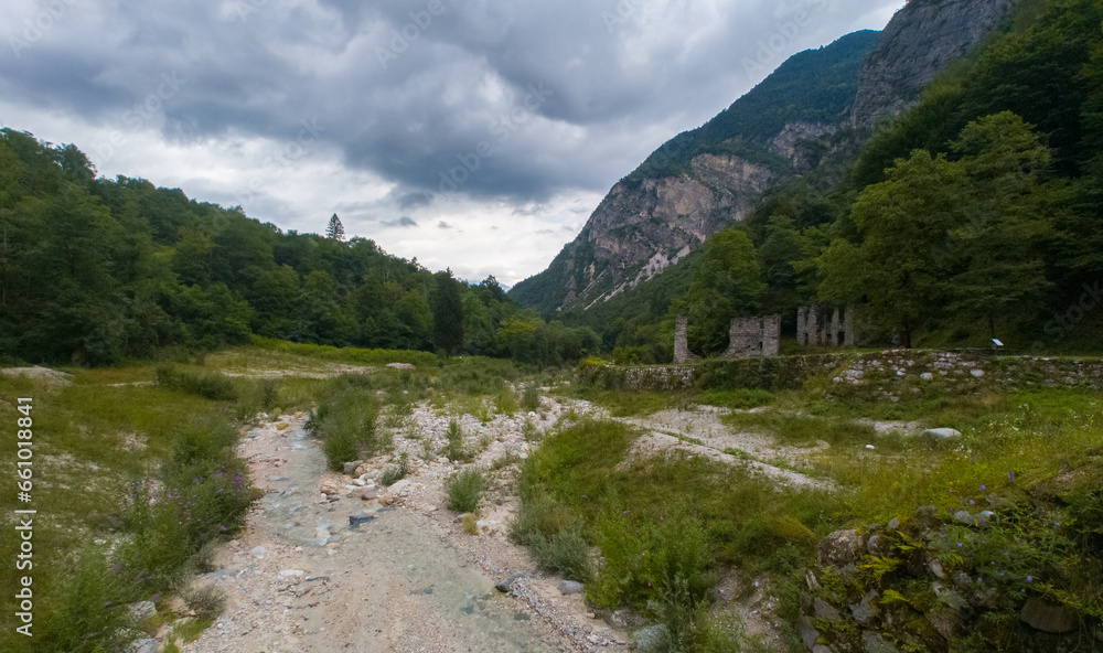 Fototapeta premium Valimpach,Torrente Centa,river Park Centa,Caldonazzo,Trento province,Trentino Alto Adige, northern Italy