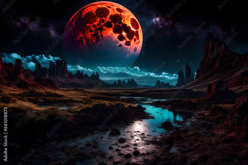 A cosmic horror chiaroscuro landscape - AI Generative A cosmic horror chiaroscuro landscape - AI Generative