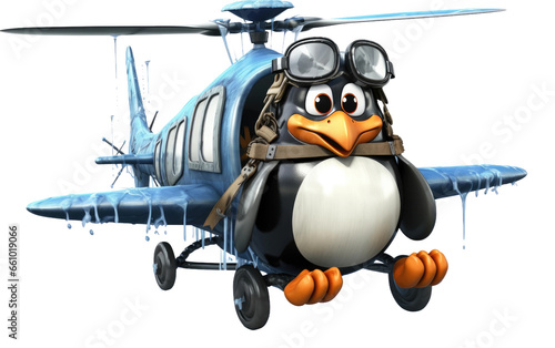 Whimsical 3D Penguin Pilots Helicopter transparent PNG ©  Creative_studio