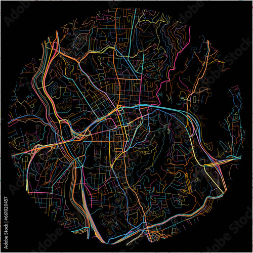 Colorful Map of Asheville, North Carolina with all major and minor roads.