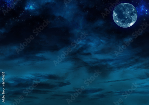 明け方の星空と満月
