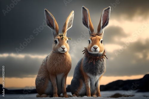 rabbits with reindeer horns 8k hdr 