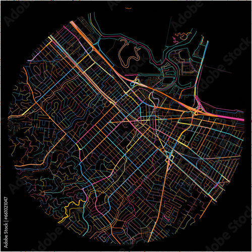 Colorful Map of RedwoodCity, California with all major and minor roads.