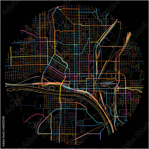 Colorful Map of SiouxCity, Iowa with all major and minor roads.