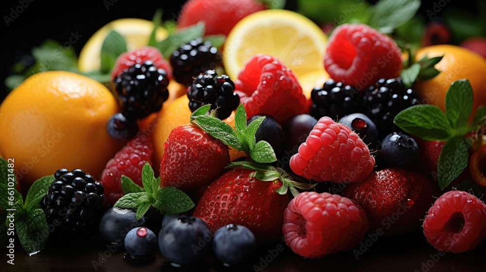 Blackberries and various fruits. Blackberries and various fruits.