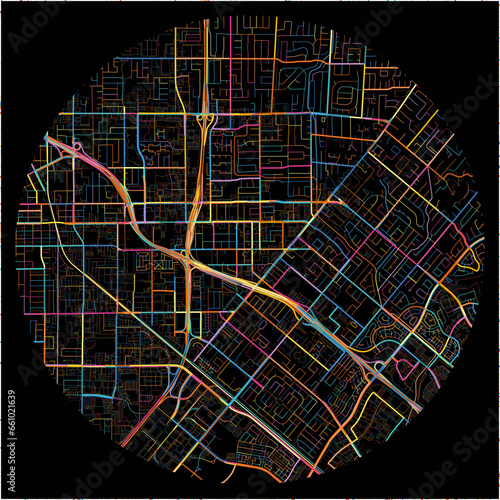 Colorful Map of Tustin, California with all major and minor roads.