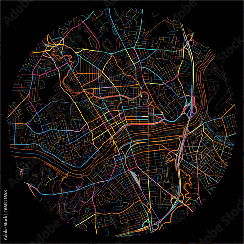 Colorful Map of Lawrence, Massachusetts with all major and minor roads.