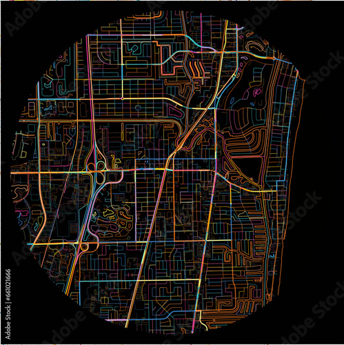 Colorful Map of DeerfieldBeach, Florida with all major and minor roads.