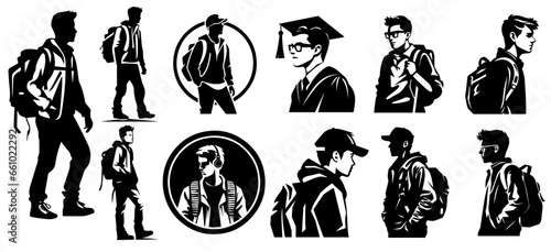 Set of Silhouettes of young students