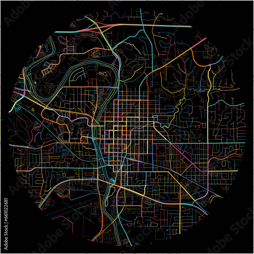 Colorful Map of IowaCity, Iowa with all major and minor roads.