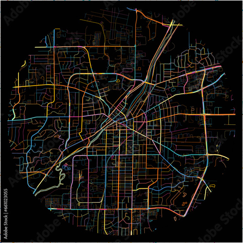 Colorful Map of Waukesha, Wisconsin with all major and minor roads.