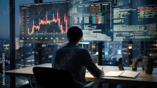 An image of a financial analyst reviewing financial statements and market trends for investment decisions