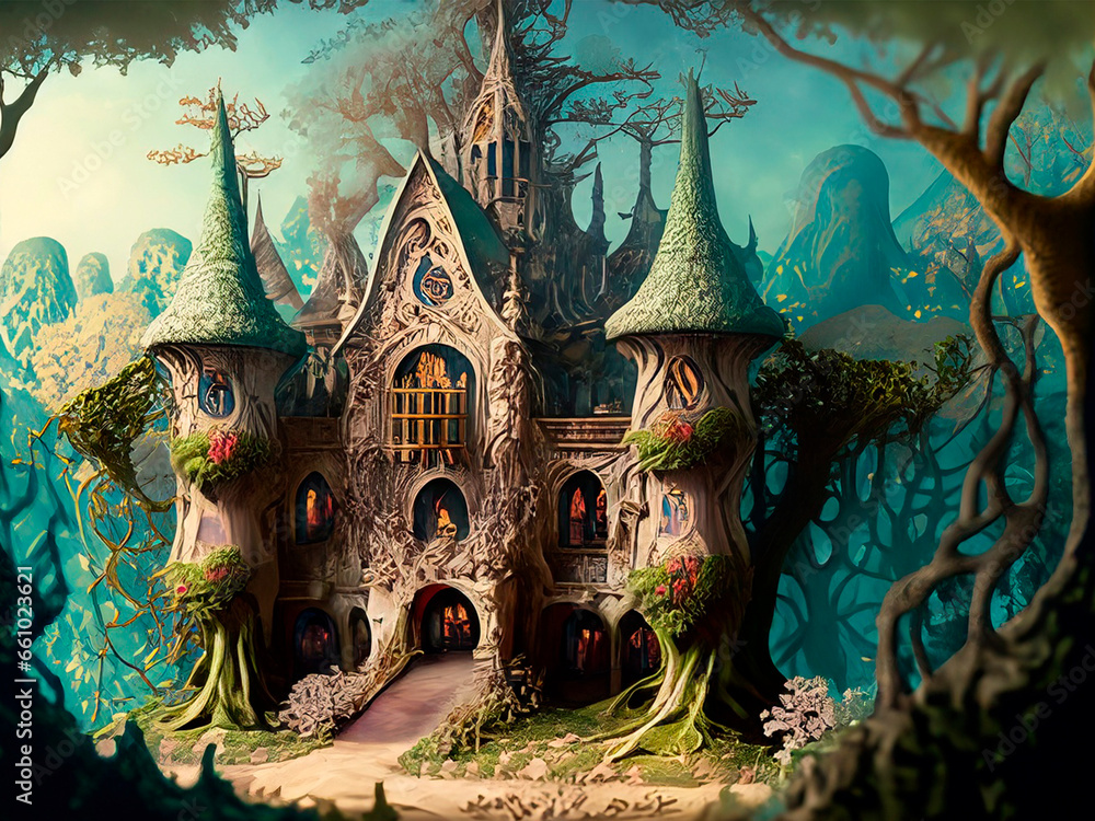 Obraz premium fairy tale castle woods. AI generative